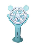 Вентилятор ручний акумуляторний Mini Fan CS092-1 з вушками, підставкою, підсвічуванням та USB-зарядкою Блакитний