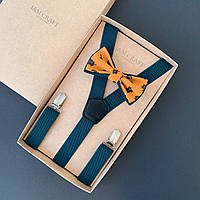 Набор I&M Craft галстук-бабочка и подтяжки для брюк темно-зеленый с песочным (030216)