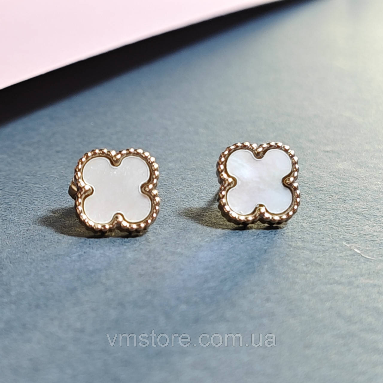 Сережки перламутровий конюшин, сережки гвоздики діаметр 1 см, фото 1