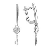Стильні срібні сережки з ключиком без каменів жіночі сережки підвіски зі срібла з англійським замком