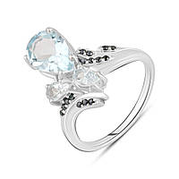 Серебряное кольцо женское с камнем натуральным топазом голубого цвета и шпинелью размер 18