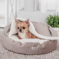 Лежак для Собак и Котов Lounge Silver с теплым и удобным капюшоном в размере S - диаметром 60см.