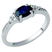 Серебряное кольцо с камнем темно синим сапфиром женское из серебра 925 пробы размер 18