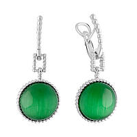 Стильные серебряные сережки подвески с зеленым кошачьим глазом висячие круглые женские серьги из серебра