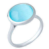 Кольцо серебряное женское с голубым камнем Кошачий Глаз Гематит из серебра 925 пробы размер 17,5