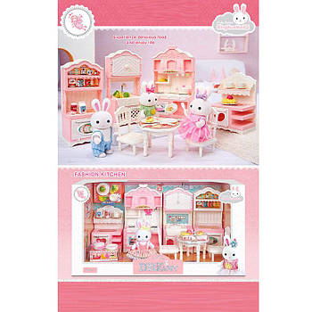 Ігровий набір флоксових зайчиків "Щаслива родина" Кухня (28 елементів, аксесуари) Happy Family 6681