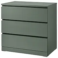 MALM Комод, 3 ящика, серо-зеленый, 80x78 см