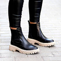 Жіночі шкіряні черевики челсі зимові стильні модні чорні натуральна шкіра