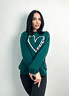 Жіночий светр на флісі темно-зеленого кольору на грудях малюнок серце