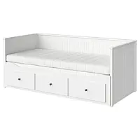 HEMNES Кушетка с 3 ящиками, 2 матрасами, белый/Афьял средней жесткости, 80х200 см