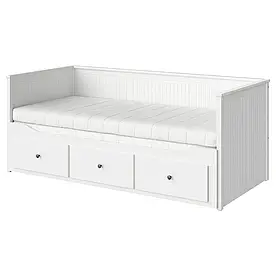 HEMNES Кушетка з 3 ящиками, 2 матрацами, білий/Аф'ял середньої жорсткості, 80х200 см