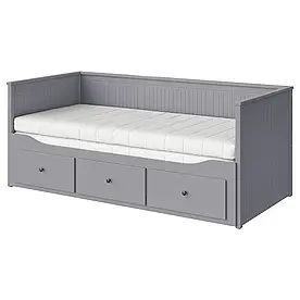 HEMNES Кушетка з 3 ящиками, 2 матрацами, сірий/Аф'ял середньої жорсткості, 80х200 см