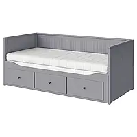 HEMNES Кушетка с 3 ящиками, 2 матрасами, серый/фирма Afjall, 80х200 см