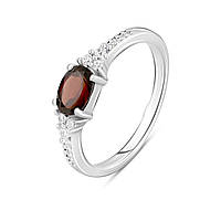 Женское кольцо серебряное с камнем натуральным гранатом бордового цвета и серебра 925 пробы размер 18