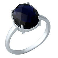 Женское серебряное кольцо с синем камнем сапфиром nano кольцо из серебра родированное размер 19
