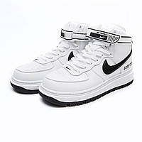 Мужские зимние кроссовки Nike Air Force Gore-Tex (белые с чёрным) высокие стильные молодёжные кеды 2524