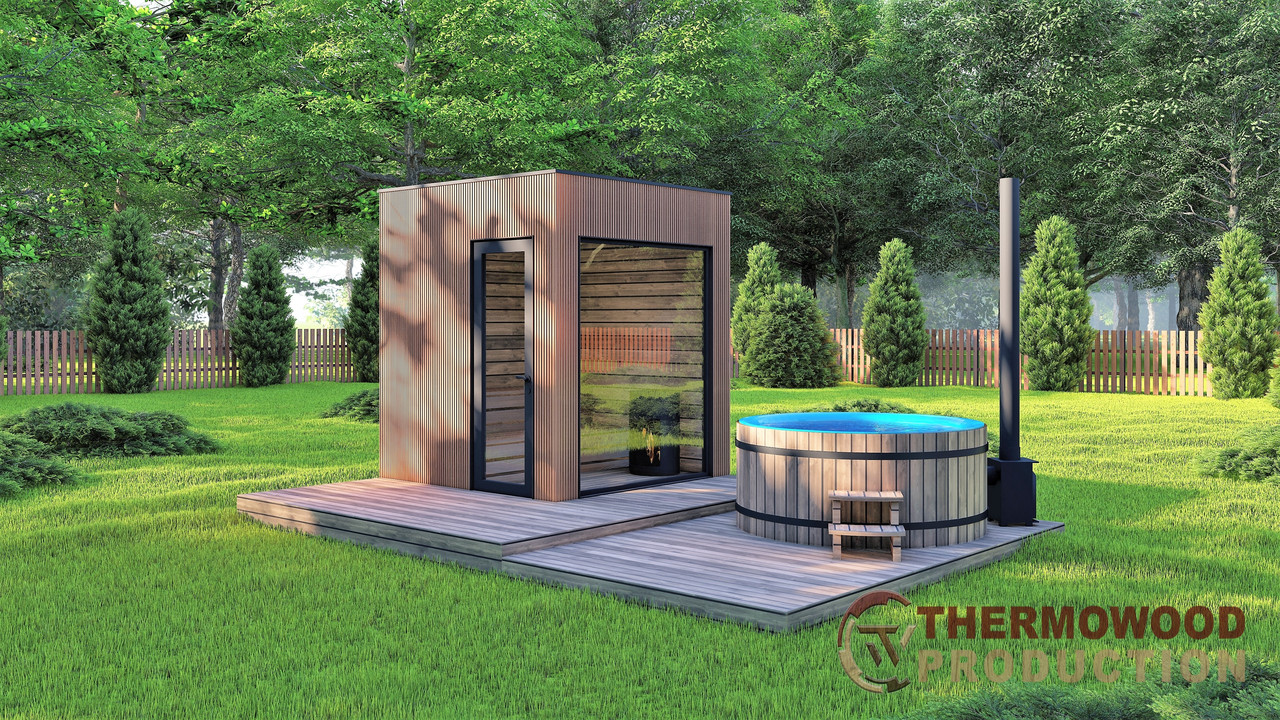 Mini sauna 2.3x2.3m finishing thermo rail Gartensauna-14 Thermowood Production turnkey from the manufacturer - фото 2 - id-p2009348751