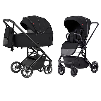 Коляска універсальна 2 в 1, CARRELLO Alfa/W CRL-6507 (2in1) Midnight Black, чорна, Карелло Альфа