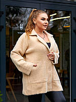 Женское осеннее стильное теплое укороченное пальто Альпака батал
