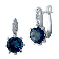 Стильні срібні сережки з синім топазом Лондон Блю круглі жіночі сережки зі срібла з англійським замком