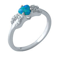 Серебряное кольцо женское с синим опалом колечко перстеть из серебра 925 пробы размер 18