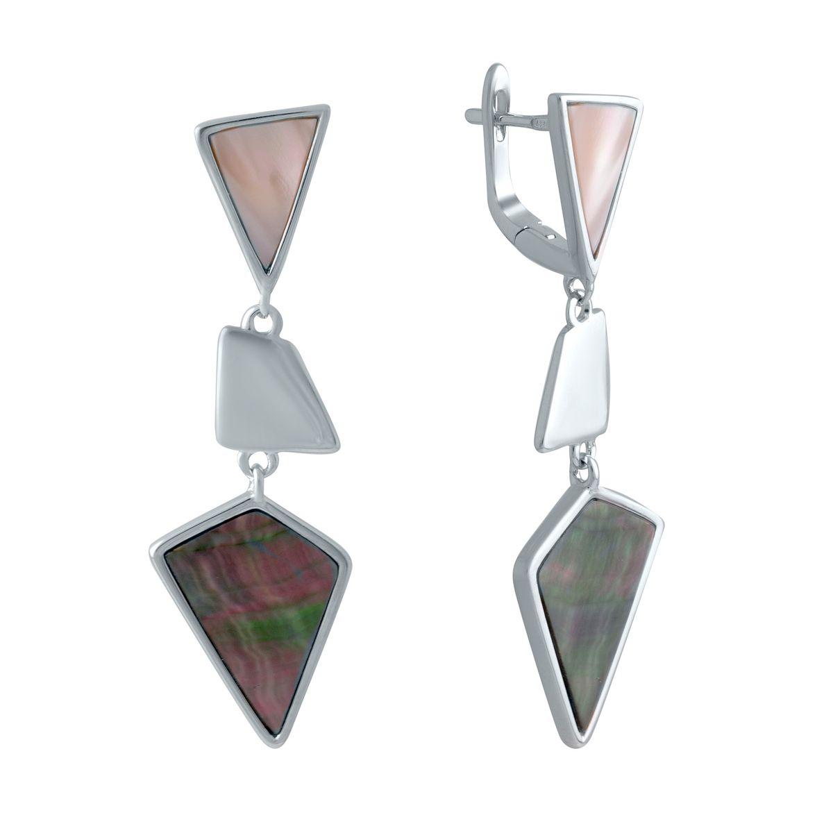 Геометричні срібні сережки з натуральним перламутром висячі жіночі сережки зі срібла підвіски