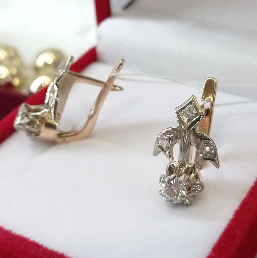 Золоті сережки з діамантами тюльпан, фото 1