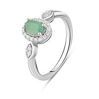 Женское серебряное кольцо с натуральным камнем изумрудом зеленого цвета размер 18