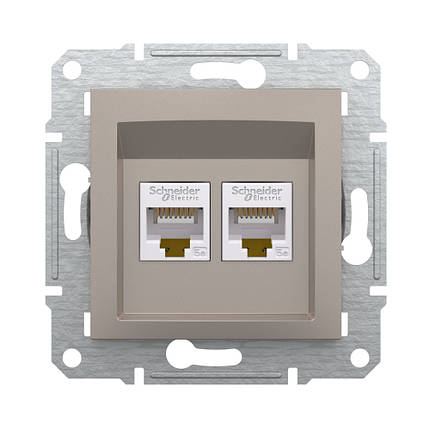 Розетка комп'ютерна Schneider Electric Asfora бронза подвійна RJ45 UTP 5E внутрішня EPH4400169, фото 1