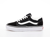 Кеды женские зимние Vans Old Skool черно-белые, Ванс Олд Скул замша, текстиль, внутри мех. код KD-10856