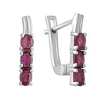Стильные серебряные сережки с натуральным рубином длинные женские серьги из серебра с маленькими камнями