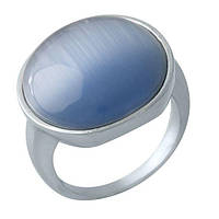 Кольцо серебряное женское с голубым камнем Кошачий Глаз Гематит из серебра 925 пробы размер 18