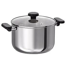 Каструля з кришкою, прозоре скло/нержавіюча сталь, 5 л MIDDAGSMAT (804.637.13) IKEA