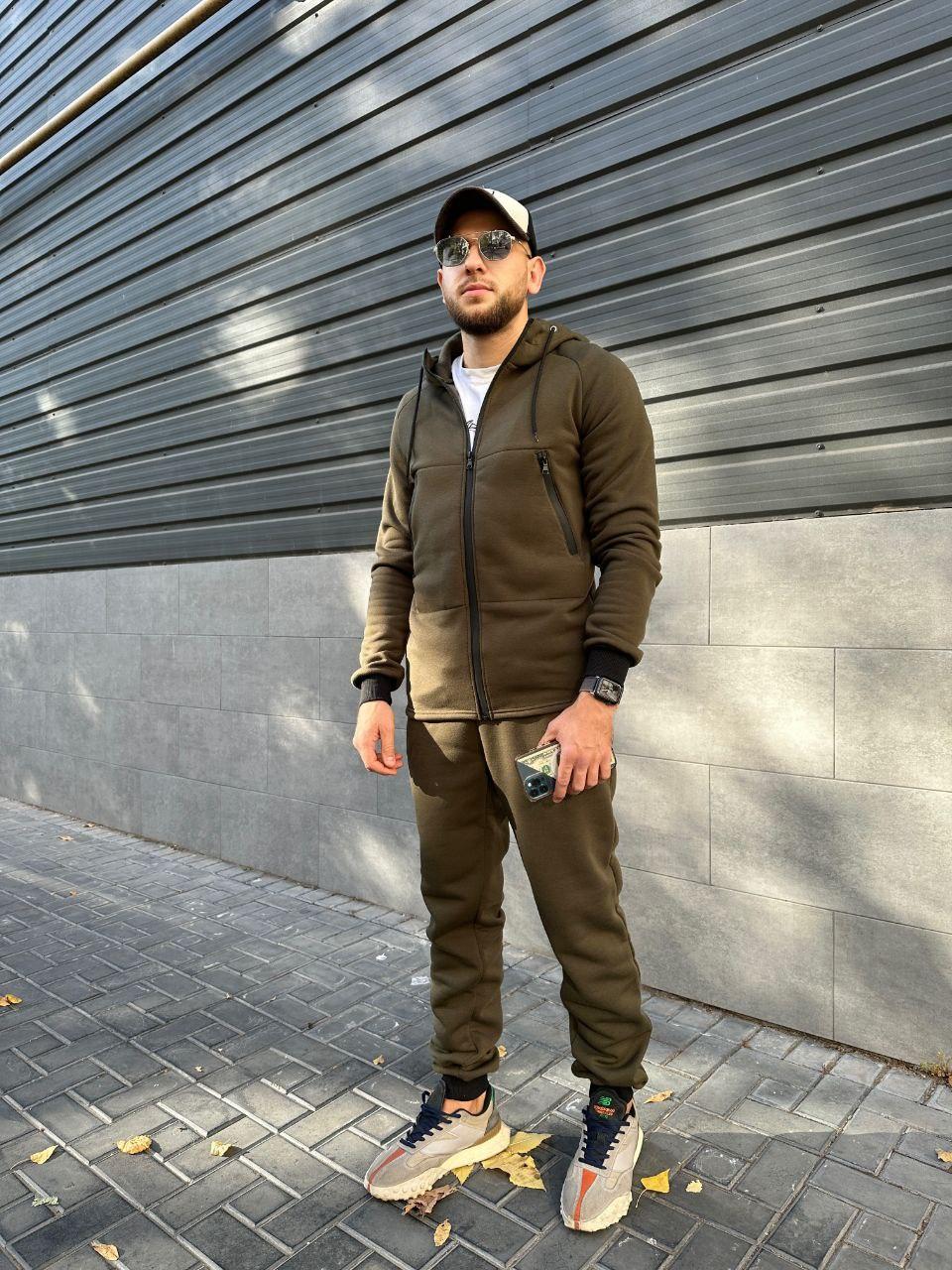 M, L, XL, XXL Чоловічий теплий спортивний костюм із кофтою на змійці