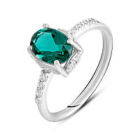 Стильное женское серебряное кольцо с зеленим камнем аквамарином nano и фианитами размер 17,5