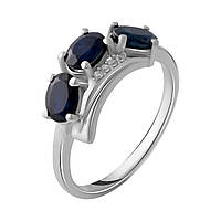 Серебряное кольцо с камнем сапфир женское из серебра 925 пробы размер 17,5