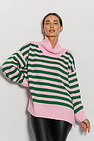 В'язаний жіночий оверсайз светр рожевий у зелену смужку Modna KAZKA MKAR102119-4