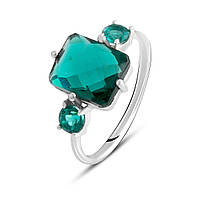 Стильное женское серебряное кольцо с зеленим камнем аквамарином nano размер 18