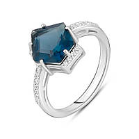 Серебряное кольцо женское с камнем топаз Лондон Блю голубого цвета из серебра 925 пробы размер 17,5
