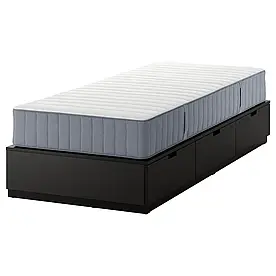 NORDLI Каркас ліжка з контейнером та матрацом, антрацит/Валеваг жорсткий, 90х200 см