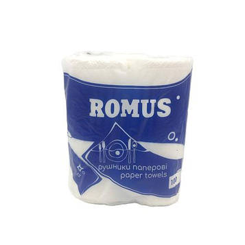 Рушники паперові Romus двошарові 2 рулони 100 відривів Білі (RS012)