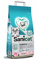 Sanicat Clumping White Rose Комкующийся наполнитель крупный 100% белый бентонит с ароматом роз 8л-6,85кг