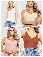 Стильная нарядная женская майка рубчик с кружевом тонкие бретели размер 42-46. Разные цвета
