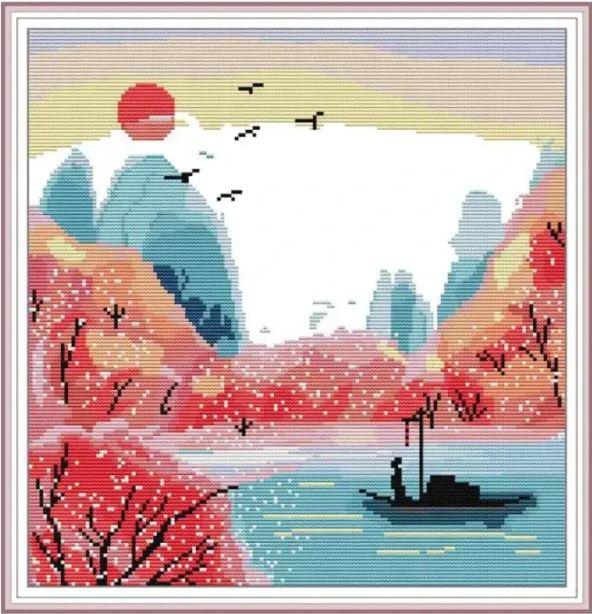 Набір для вишивання за нанесеною на канву схемою "Riverside sunset" AIDA 14CT printed, 35*36 см