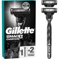 Бритва Gillette Mach3 Charcoal Деревне вугілля З 2 змінними картриджами (8700216074308) (код 1498982)
