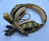 Удобные игровые проводные наушники с RGB подсветкой и микрофоном Ovleng GT94 разьемы USB MiniJack 3.5mm