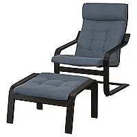 POANG Кресло/подставка для ног, черно-коричневый/Гуннаред синий