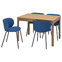 EKEDALEN / KRYLBO Стіл та 4 стільці, дуб/Тонеруд синій, 120/180 см