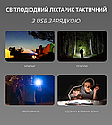 Ручний ліхтарик USB заряджання, тактичний у боксі (металевий чорний), фото 4