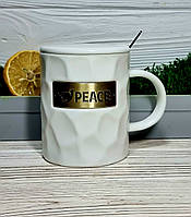 Чашка с крышкой и ложкой Peace 360мл белая (58641)